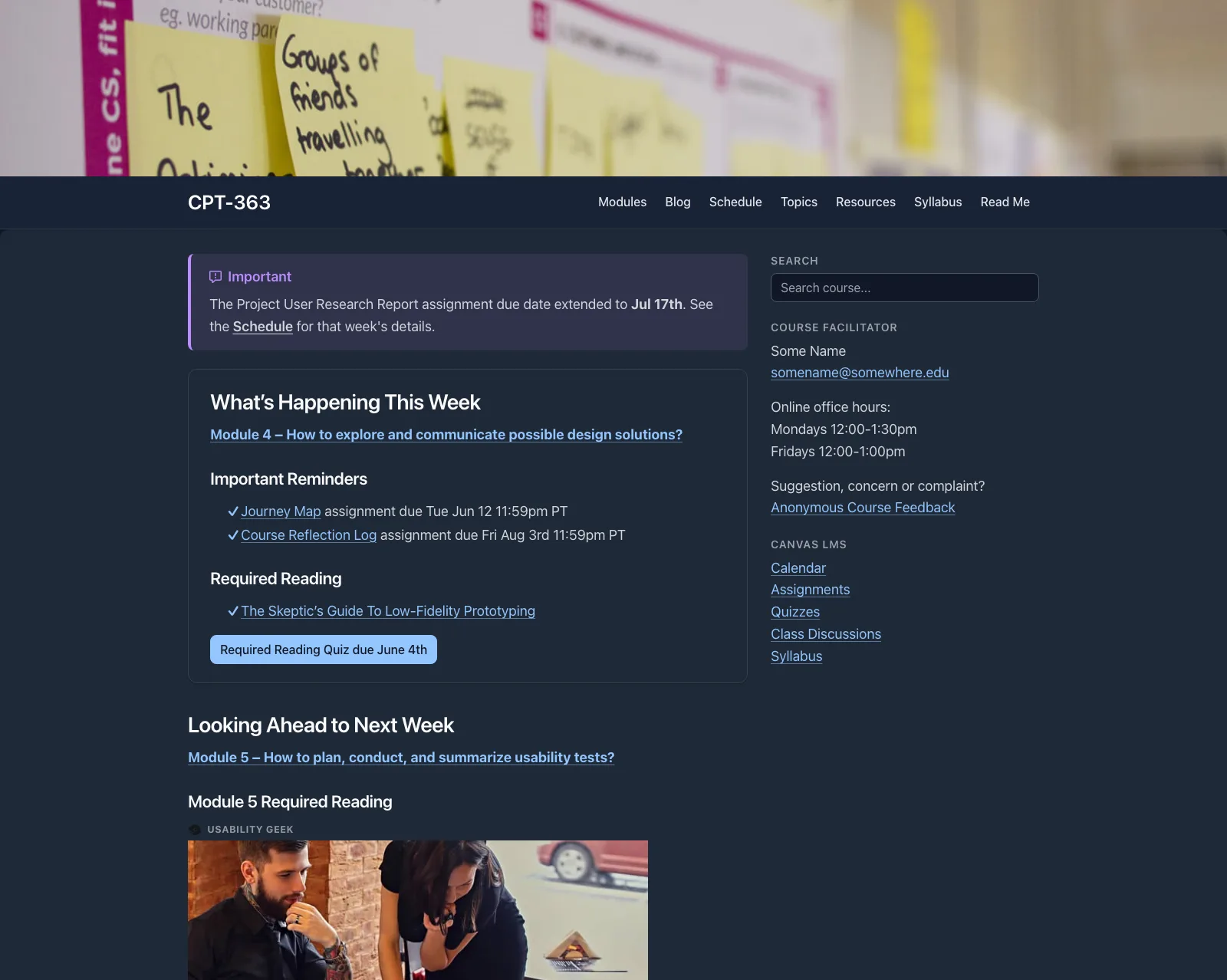 The same Open Course Hub home page in dark mode